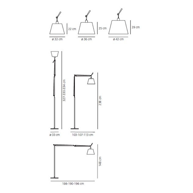 dimensiones lámpara de pie Tolomeo Mega beige Artemide