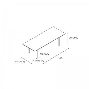 Dimensiones Mesa Anton de E15. Disponible en Moisés Showroom
