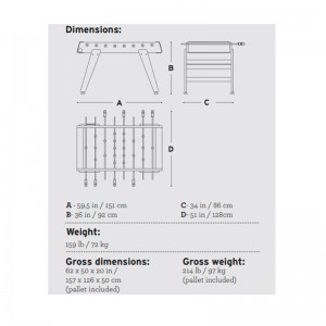 Dimensiones futbolín RS#3 wood de E15. Disponible en Moisés showroom