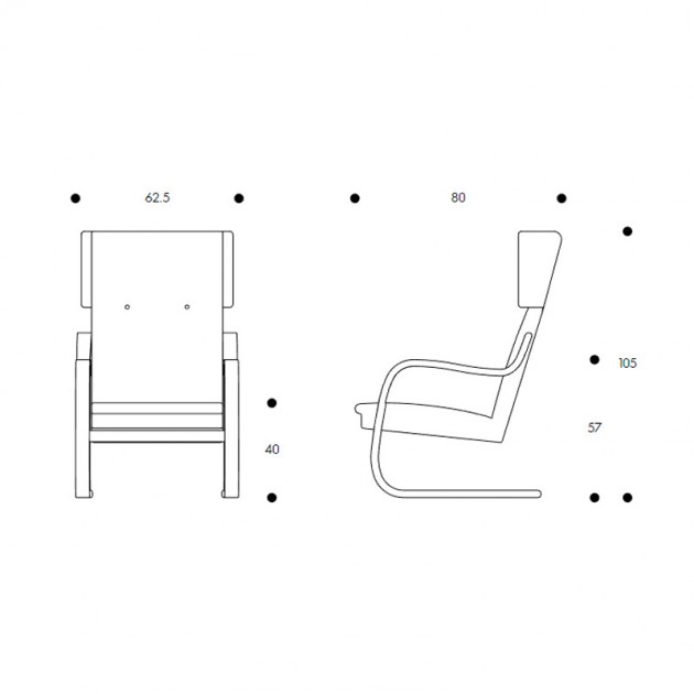 Butaca 401 de Artek diseñada por Alvar Aalto medidas