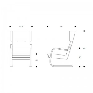 Butaca 401 de Artek diseñada por Alvar Aalto medidas