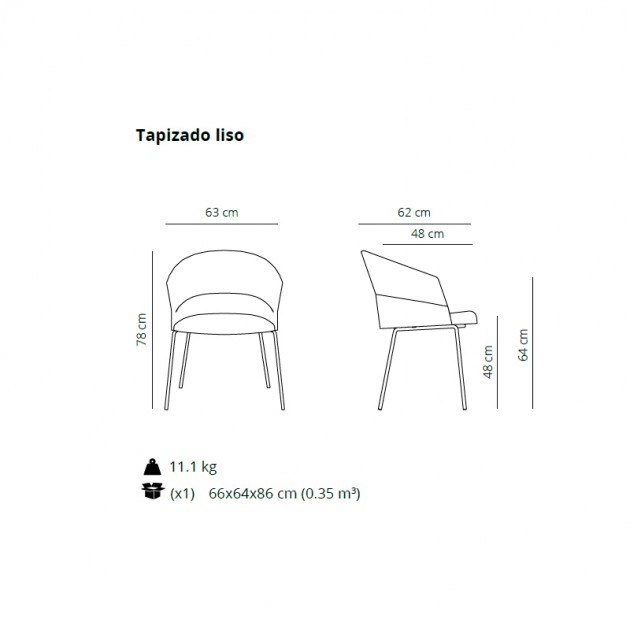 Medida silla Copa de Viccarbe con base de 4 pies metálicos en Moises Showroom
