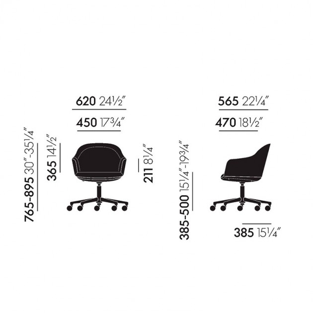 Medidas Silla Softshell con ruedas de Vitra