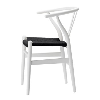 Silla Wishbone CH24 cuerda negra de Carl Hansen edición especial Soft color Natural White de perfil Silla Wishbone CH24 cuerda negra de Carl Hansen edición especial Soft color Natural White de perfil