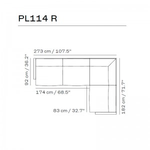 Medidas sofá Lissoni PL114 Right de Fritz Hansen